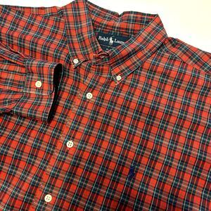 Ralph Lauren Red & Green Plaid “Blake” Cotton Button Down Collared Shirt XXL
